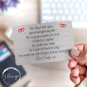 Personalised 'The Day I Met You' Wallet Card, Romantic Anniversary Gift for Him Her, Sentimental Keepsake for Boyfriend, Husband, Wife