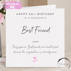 Carte d'anniversaire personnalisée meilleur ami, vraiment spéciale - coeurs roses