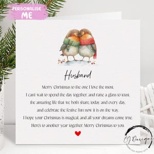 夫の詩のクリスマスカード - 愛するロビンのカップルカードと赤いハート
