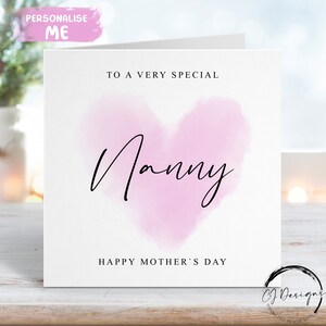 Carte de fête des mères nounou - Coeur rose amour spécial maman TOUT TEXTE