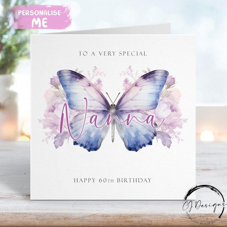 Birthday Card for Nanna -personalised Purple Theme Butterfly Any Age - Etsy