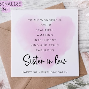 Citation personnalisée de carte d'anniversaire de belle-soeur - carte d'anniversaire de affirmation 16e 18e 21e 40e 50e 60e carte pour elle n'importe quel âge/nom
