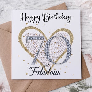 70th Birthday Card,  Heart Design 70 and Fabulous 60, 70 Card for Her