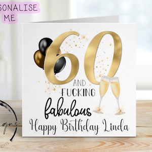 Carte personnalisée 60e anniversaire - 60 et carte d'anniversaire fabuleuse avec le nom 30e 50e 60e 70e 80e
