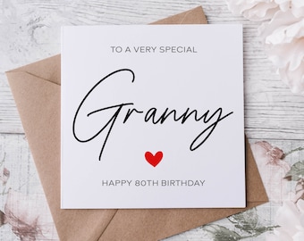 WHITE COTTON CARDS Glückwunschkarte – Happy Birthday To A Lovely Grandma 80 | Handgefertigt, 16x16cm