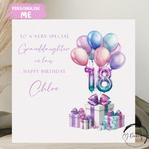 Carte d'anniversaire personnalisée belle-fille N'importe quel âge/nom Ballons multicolores 18 21 25 30 40 45 50 60 65