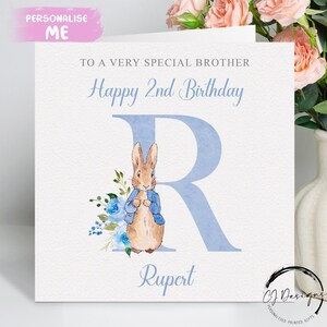 Cartão de aniversário personalizado do irmão Peter Rabbit, nome inicial/qualquer idade 1º 2º 3º 4º 5º 6º 7º 8º 9º cartão de lembrança para meninos
