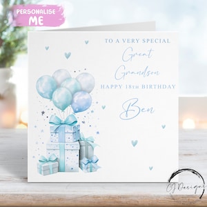 Personalisierte Urenkel Geburtstagskarte Hellblau Design Geschenke & Luftballons für jedes Alter 14.15.16.17.18.19.20.21.30.40.50