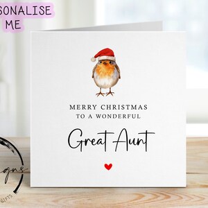 Kerstkaart voor oudtante met Robin met kerstmuts, vrolijk kerstfeest Wenskaart Eenvoudig ontwerp kerstkaart voor haar