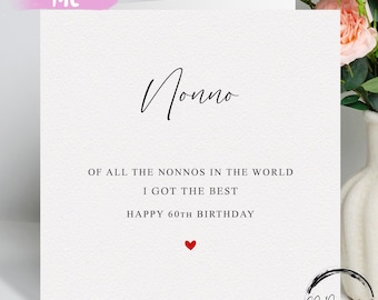 Tarjeta de cumpleaños personalizada para Nonno, la mejor del mundo con corazón rojo. CUALQUIER TEXTO: Yo/Nosotros 40, 50, 55, 60, 65, 70, 80, 90, 100