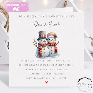 Biglietto di Natale personalizzato con poesia per figlio e nuora - Biglietto di Natale per coppia e cuore rosso