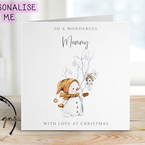 Merveilleuse carte de Noël pour maman - joli bonhomme de neige et arbre avec coeurs Cartes minimales