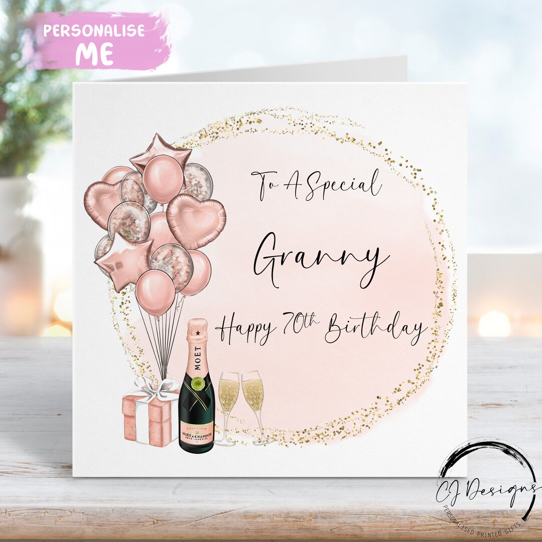 Personalised Granny Birthday Card Rose Gold & Gold Theme Balloons Any ...