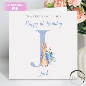 Cartão de aniversário personalizado do filho do Peter Rabbit, nome inicial/qualquer idade 1º 2º 3º 4º 5º 6º 7º 8º 9º cartão de lembrança para meninos
