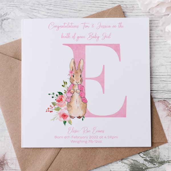 Biglietto Personalizzato Peter Rabbit Per Nascita Bambino/a, Con Nome E Dettagli