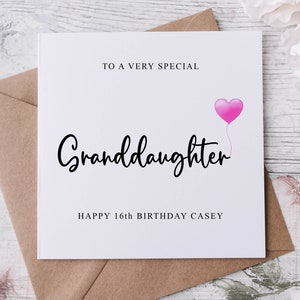 Gepersonaliseerde kleindochter verjaardagskaart, speciaal familielid, gelukkige verjaardag, leeftijdskaart voor haar 30e, 40e, 50e elke leeftijd (med of lrg)