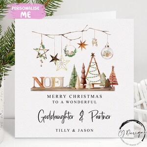 Personalisierte Patentochter & Partner Weihnachtskarte - Boho, Rustikale Thema Paarkarte mit Namen