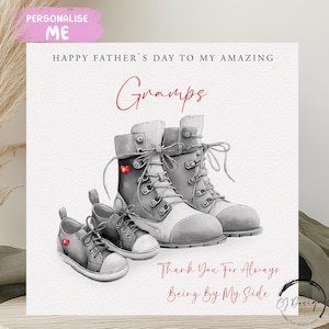 Tarjeta del Día del Padre del Abuelo, ilustración de botas/zapatos para adultos y niños. Gracias por estar siempre a mi lado. CUALQUIER TEXTO, pequeño o grande.
