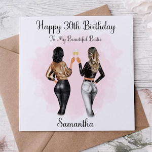 Carte d'anniversaire personnalisée Bestie pour les 30 ans, vous choisissez la coiffure, 20 ans au choix, âge et carte de visite pour elle, 18, 21, 30, 40 ans