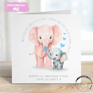 Mama und Baby Elefant Muttertagskarte von neuem Baby Junge oder Mädchen