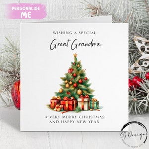 Tolle Oma Weihnachtskarte Rote und Grüne Themenbäume und Geschenke Großelternkarte