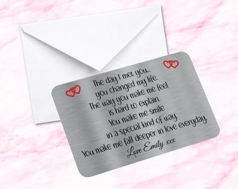 Personalised Sentimental Keepsake Metal Wallet Card The Day I Met You Quote  Fiance Gift, Husband, Wife,  Boyfriend, Girlfriend Gifts