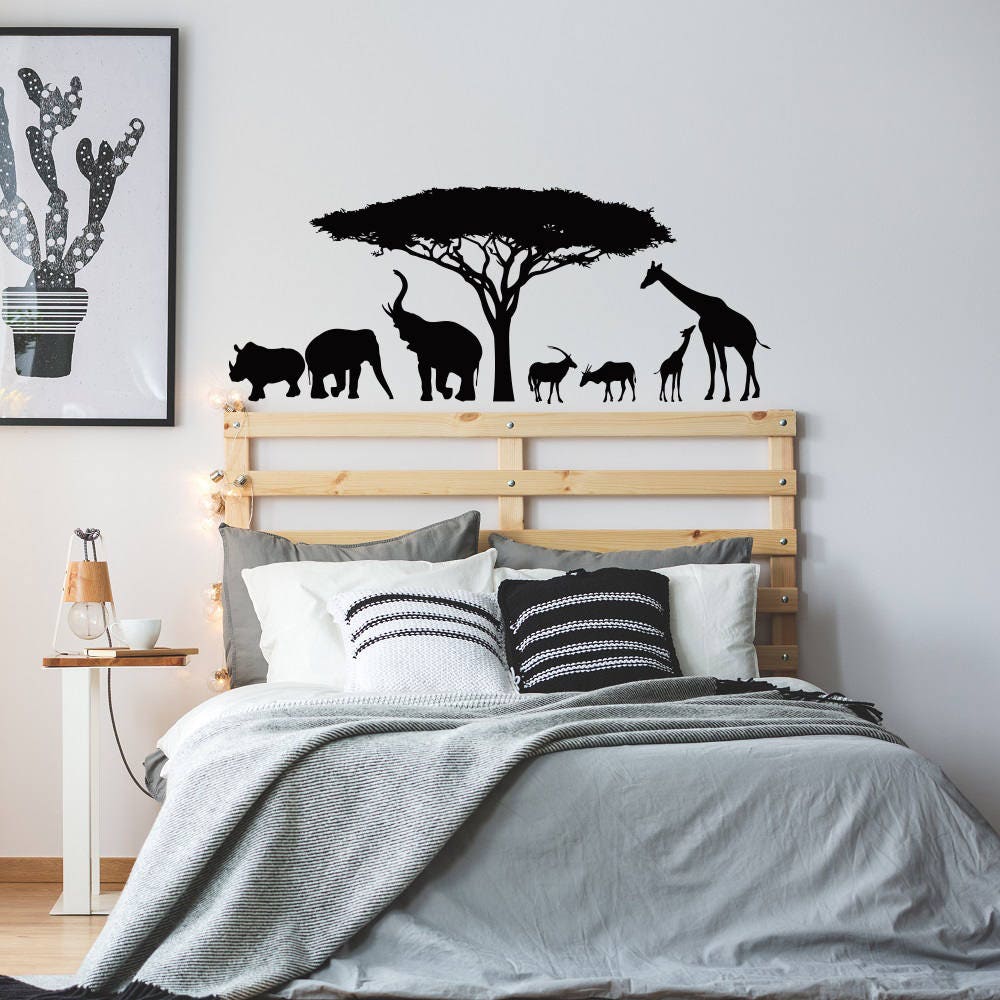 Safari Africa Wall Decal African Nature Wall Decal Elephant Giraffe Wall Decal Nursery Decor Animals Wall Decal Bedroom Nursery Decor K99