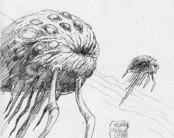 Pencil Original: A sky full of Lovecraftian horrors