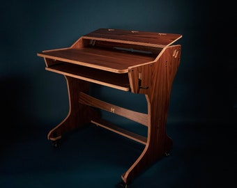 Mid century music studio desk - Composer workstation Walnut - recording desk - producer - console - Hardwood - mastering desk - writing desk