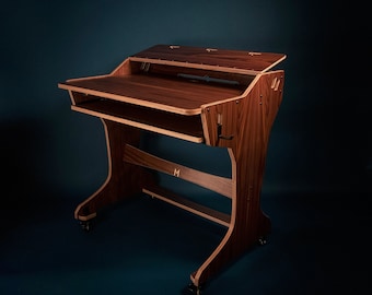 Mid Century Walnut Music Studio Desk: Composer Workstation
