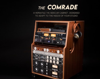 Walnut 14U Studio production Rack – The Comrade - Ventilated Audio Sidecar with Locking Casters - by Munstre