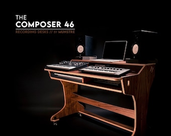 Large Mid-century studio desk - Composer workstation Walnut - recording studio - mastering desk Audio / Video / Film / Editing / Production