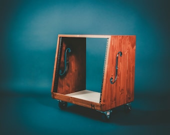 10u angled "ƒ-series" ventilated audio rack - casters - custom -  3u 4u  10u 12u Stained - recording studio - custom wood - studio furniture