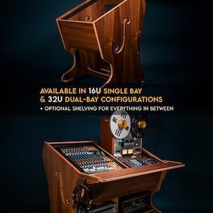 The 2-bay Companion 32U audio rack SIDECAR, workstation recording studio Eurorack cabinet wood mastering desk studio furniture image 4