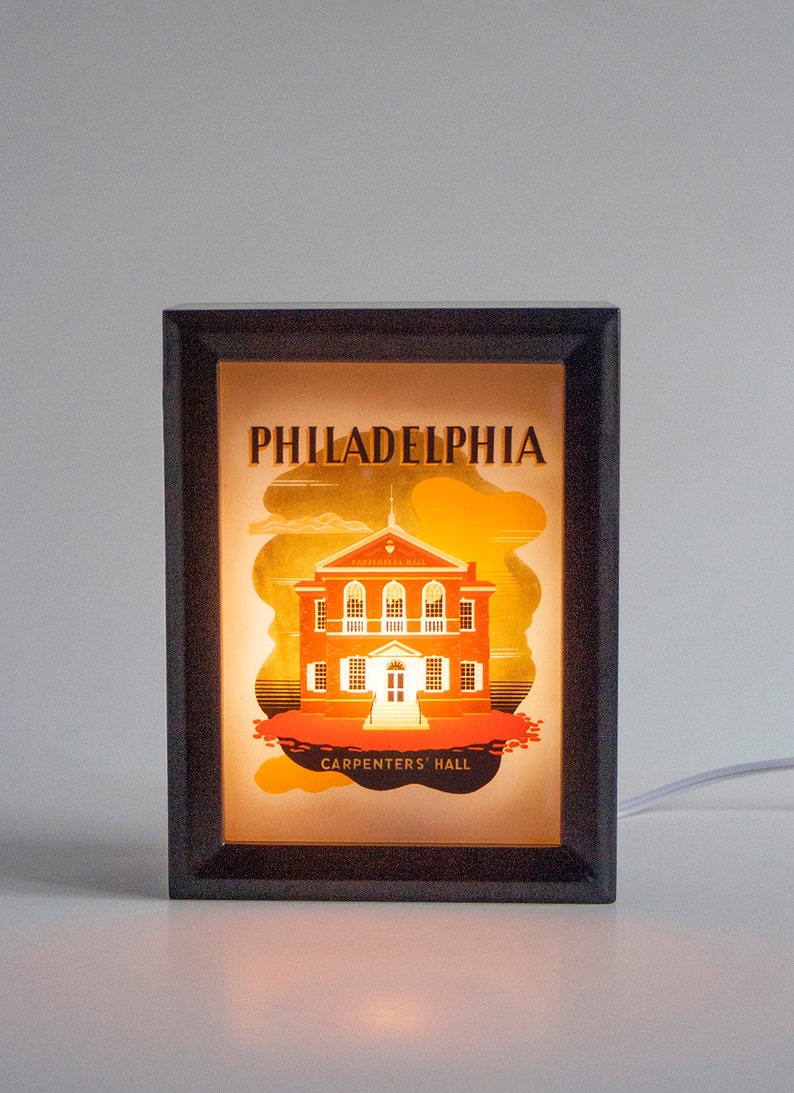 handmade historical Philly nightlight vintage home lighting table lamp living room tourism Philadelphia Carpenters hall