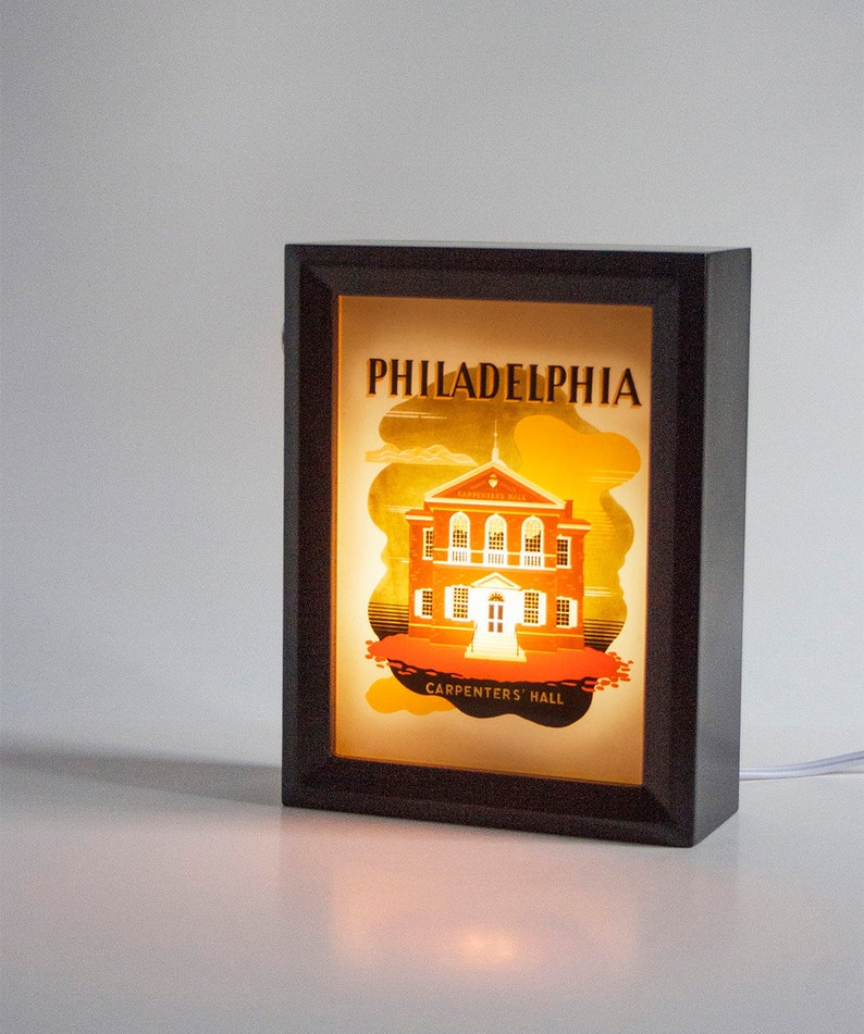 handmade historical Philly nightlight vintage home lighting table lamp living room tourism Philadelphia Carpenters hall