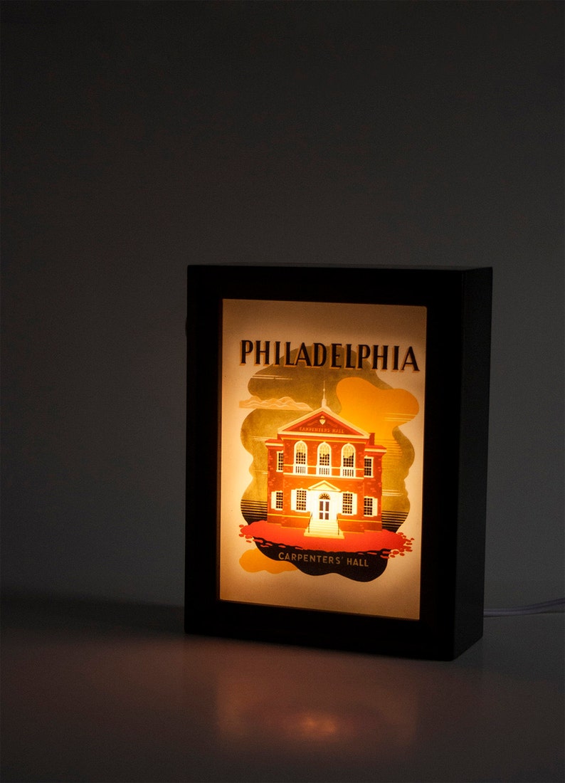 handmade historical Philly nightlight vintage home lighting table lamp living room tourism Philadelphia Carpenters hall