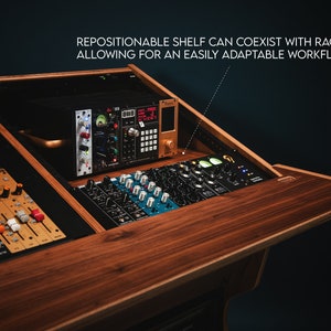 The 2-bay Companion 32U audio rack SIDECAR, workstation recording studio Eurorack cabinet wood mastering desk studio furniture image 7