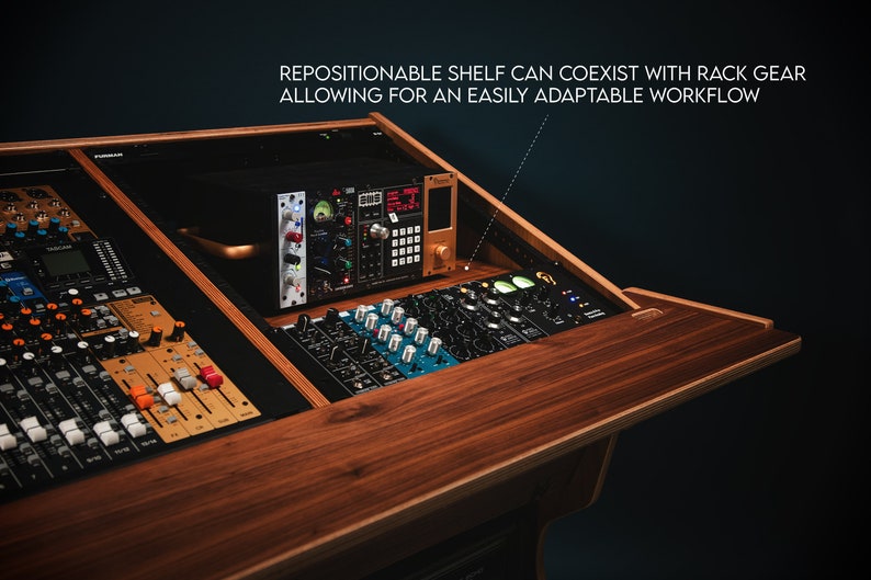 The 2-bay Companion 32U audio rack SIDECAR, workstation recording studio Eurorack cabinet wood mastering desk studio furniture image 7