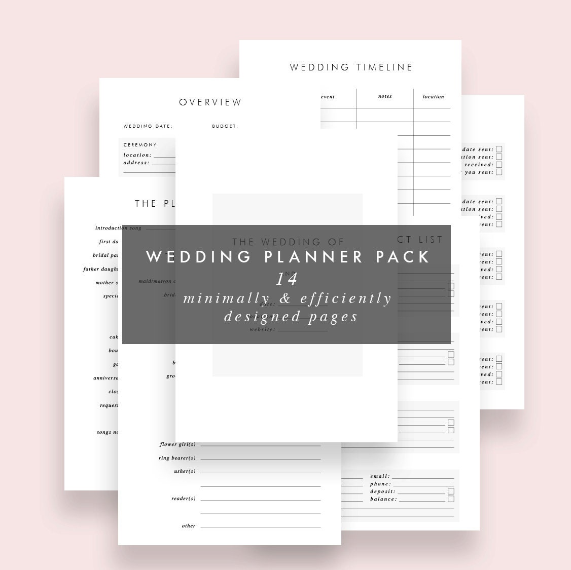 Wedding Planner Kit Printable Instant Download, Modern Organizer Pages, Wedding Checklist