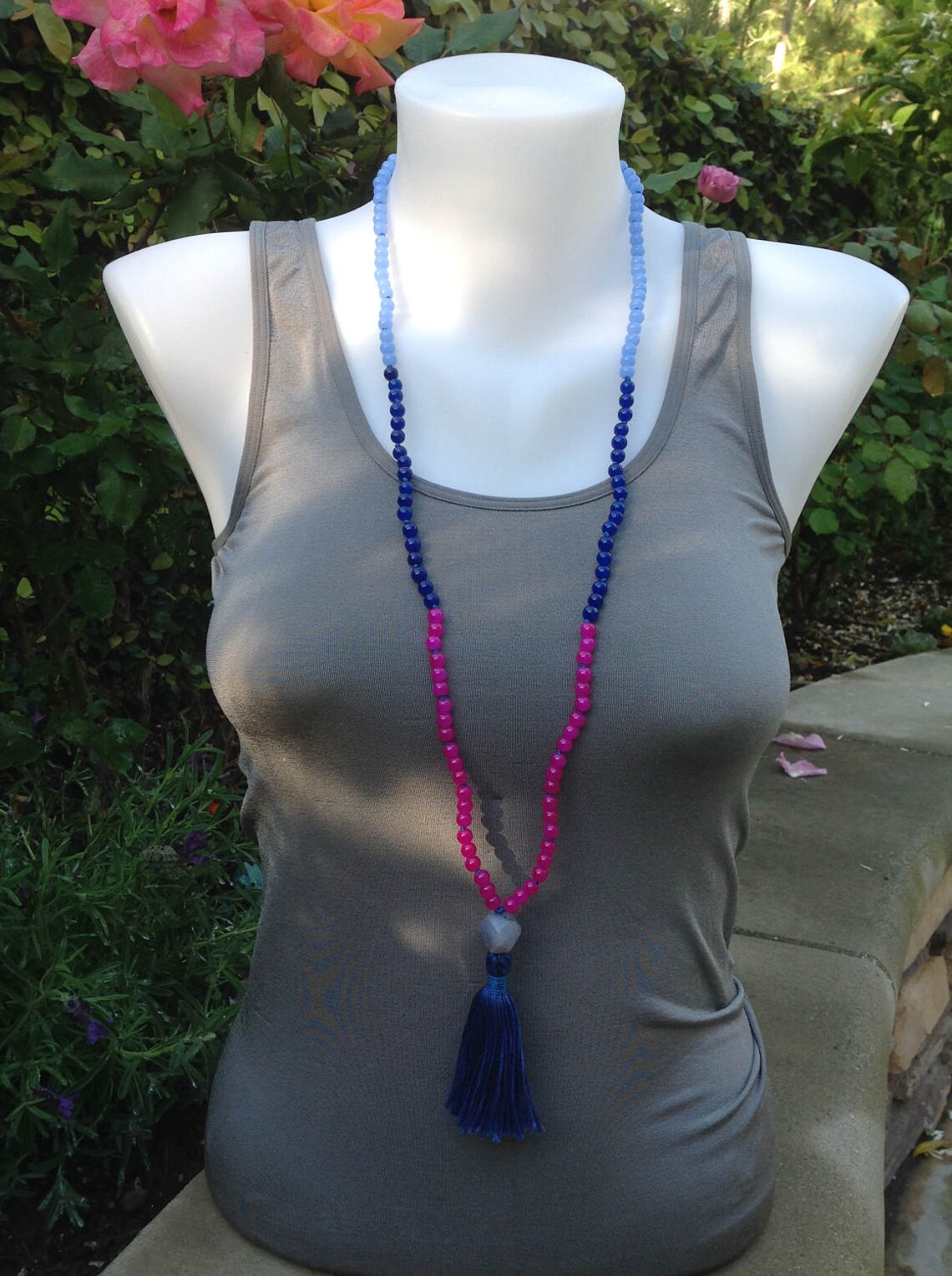 Tassel necklace handknotted bead necklace diffuser jewelry Etsy