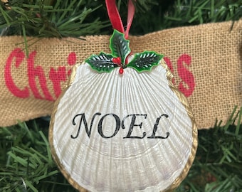 Personalized Scallop Shell Christmas Ornament, Beach Decor