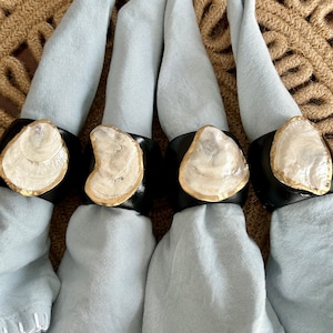 Unique Black Oyster Shell Decorated Napkin Ring Holders