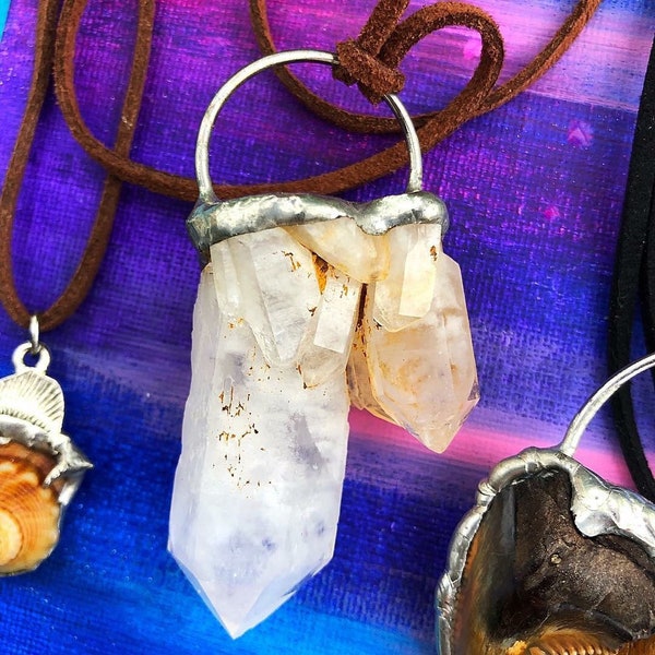 VIBE WITH ME ~ Crystal Quartz Cluster & Vegan Leather