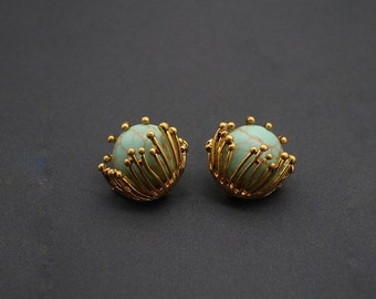 Turquoise steen gouden grote statement stud Boho chique vintage oorbellen