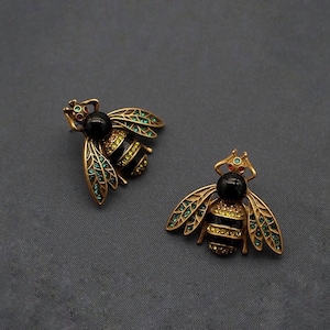 Orecchini grandi in bronzo antico a forma di mosca domestica rustica vintage