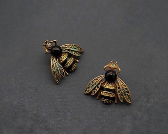 Bronzen antieke huisvlieg rustiek vintage grote insectenoorbellen