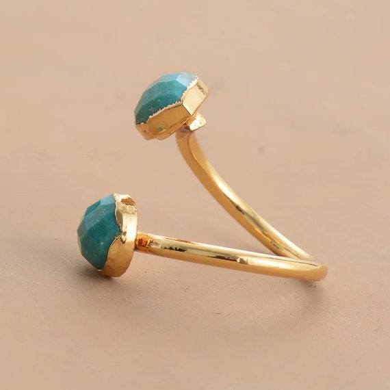 Turquoise Gold Statement Ring, Natural Stone Jewe… - image 2