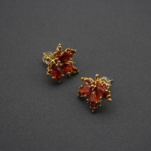 Dunkelrot Ahornblatt Kristall Ohrstecker, Zirkon Blatt Ohrstecker, Gold Ahornblatt funkelnden Schmuck, 3-Punkt Blatt Ohrstecker Schmuck, Vintage Blatt