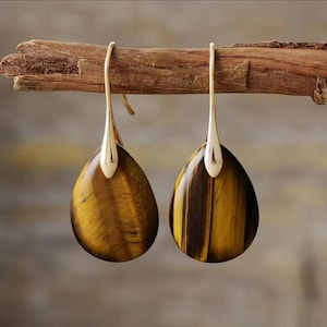 Brown Tiger Eye Stone Earrings Crystal Drop Jewelry Natural Stone Silver Gold Earring Tear Drop Women&#39;s Gift Tiger Eye Dangle